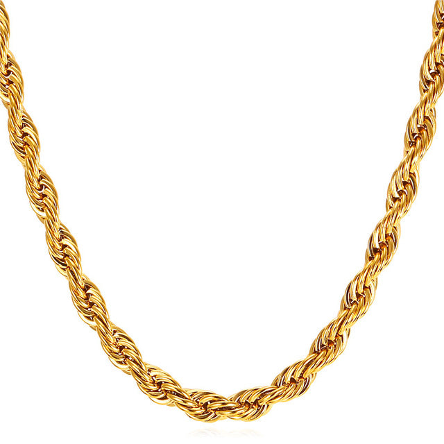 U7 Hip Hop Twisted Rope Necklace For Men Gold Color Thick Stainless Steel  Hippie Rock Chain Long/Choker Hot Fashion Jewelry - Buy U7 Hip Hop Twisted Rope  Necklace For Men Gold Color