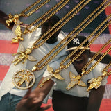 NYUKI 7 Style Fashion Golden Angel Pendant Choker Necklace With 75cm Chain Hip Hop Holy Angels With Gift Box For Men/Women Gift