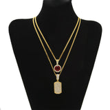 UWIN Men Hip hop Jewelry Set Gold Color Lced Out Rhinestone Mini Round Red Gem Crystal With Maple Leaf Pendant Necklace Set