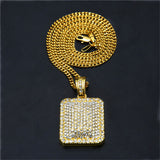 UWIN Men's Hip Hop Jewelry Lced Out Full Rhinestone Pendant Silver Gold Color Square Luxury Crystal Punk Pendant Necklace