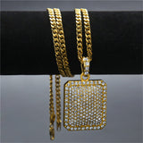 UWIN Men's Hip Hop Jewelry Lced Out Full Rhinestone Pendant Silver Gold Color Square Luxury Crystal Punk Pendant Necklace