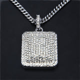 UWIN Men's Hip Hop Jewelry Lced Out Full Rhinestone Pendant Silver Gold Color Square Luxury Crystal Punk Pendant Necklace