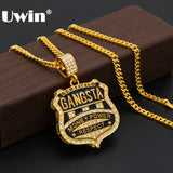 Hot Selling Hip hop Jewelry GANGSTA Medal Shield Rhinestones Badge Pendant Necklace Europe And The United States For Men