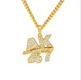 Men Women Rock Jewelry Gifts Gold Color Bling AK47 Submachine Gun Rhinestone Pendants Necklaces Hip Hop Charm Chains