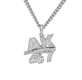 Men Women Rock Jewelry Gifts Gold Color Bling AK47 Submachine Gun Rhinestone Pendants Necklaces Hip Hop Charm Chains