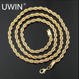 UWIN Men Women Hip Hop Rapper's Chain 3mm 20" 24" 30" Stainless steel Gold Color Rope Link Necklace Fashion Hip hop Jewelry