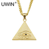 UWIN Men Women Gold Eye Of Horus Pendant Stainless Steel Gold Color Egyptian pyramid Hip hop Necklace Fashion Punk Jewelry