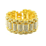UWIN Men's Hip Hop Gold Bracelet Rock Punk Jewelry Bling AAA Rhinestone Crystal Alloy Silver Color Bangles Bracelets 20cm