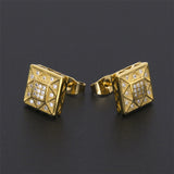 UWIN New Men AAA CZ Rhinestone Crystal Stud Earrings Copper Material Gold Color Square Earrings Women Fashion Hip Hop Jewelry