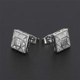 UWIN New Men AAA CZ Rhinestone Crystal Stud Earrings Copper Material Gold Color Square Earrings Women Fashion Hip Hop Jewelry