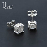 UWIN Hip hop Men Silver Earring Shining Full Zircon Round Stud Earrings Women Trendy Jewelry 9mmx9mm
