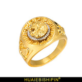 HUAIBEISHIPIN Fashion Gold and Silver Colors Classic Men's Punk Style Hip Hop Ring Band Cool Lion Head Gold Ring Jewelry S0098