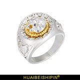 HUAIBEISHIPIN Fashion Gold and Silver Colors Classic Men's Punk Style Hip Hop Ring Band Cool Lion Head Gold Ring Jewelry S0098
