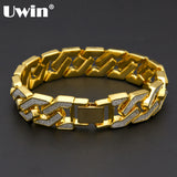 Uwin Charm Sand Blast Bracelet Cuban Chain Gold&Silver Stone Hiphop Men Bling 8.5'' Bracelets Fashion Jewelry Wholesale Gifts