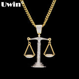Uwin Charm Top Quality Micro Cubic Zirconia Mens Balance Pendant Necklace With 3mm Cuban Chain Hip hop Fashion Party Jewelry