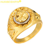 HUAIBEISHIPIN Fashion Gold and Silver Colors Classic Men's Punk Style Hip Hop Ring Band Cool Lion Head Gold Ring Jewelry S0098