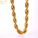 U7 Hip Hop Rope Necklace For Men Gold Color Thick Stainless Steel Hippie Rock Chain Long/Choker Hot Fashion Jewelry N574